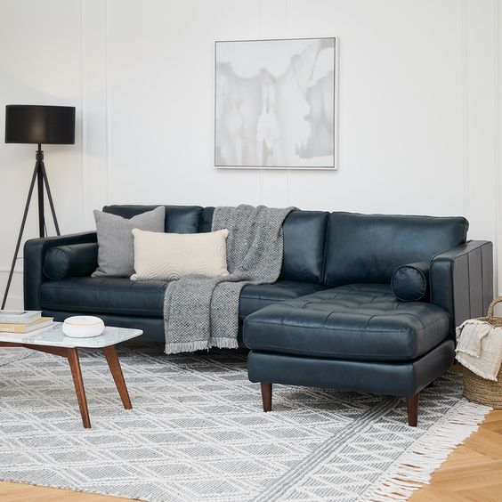 cung cấp sofa da bò thật màu xanh navy